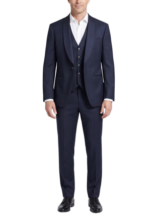 Canali Dark Blue Slim Fit Canvassed Shawl Lapel Wool 3-Piece Suit 44R