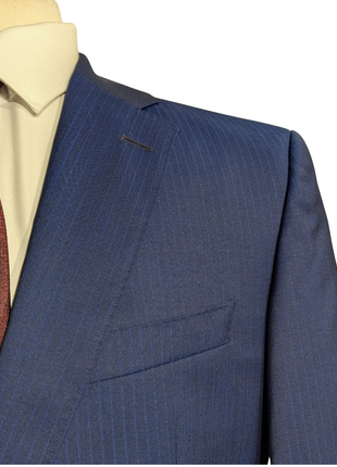 Hugo Boss Blue Pinstripe Notch Lapel Two-Button Stretch Wool Suit 38S