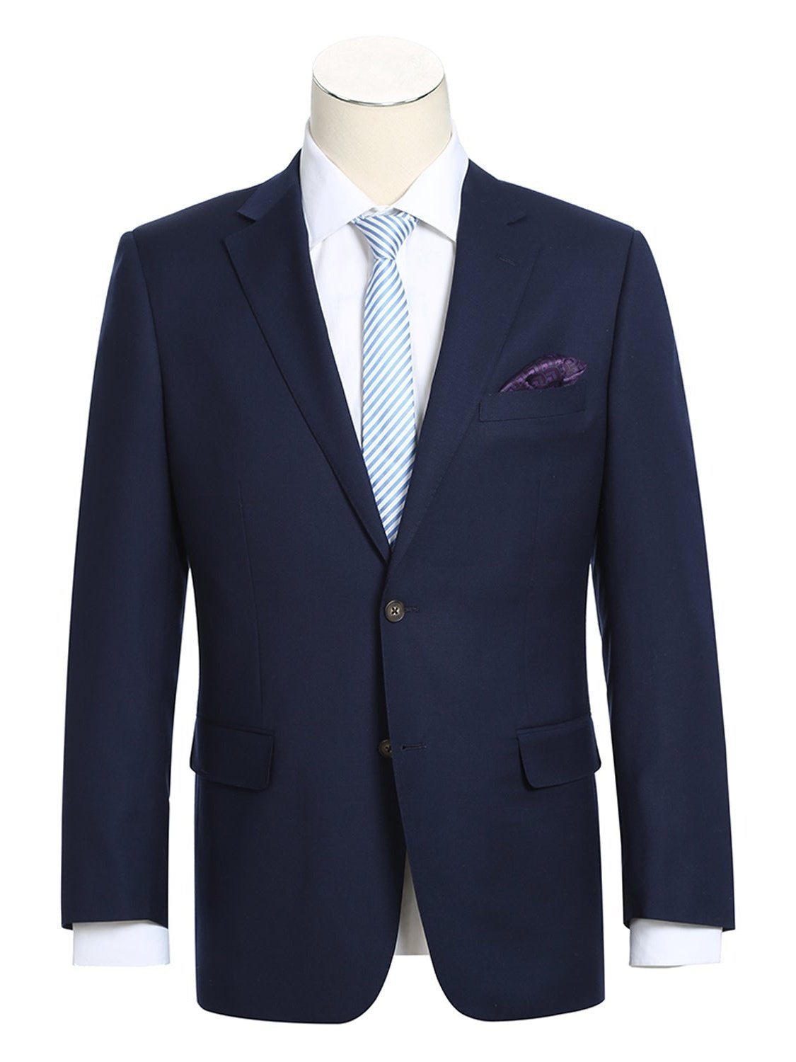 Men's Notch Lapels Dark Navy Solid Blazer