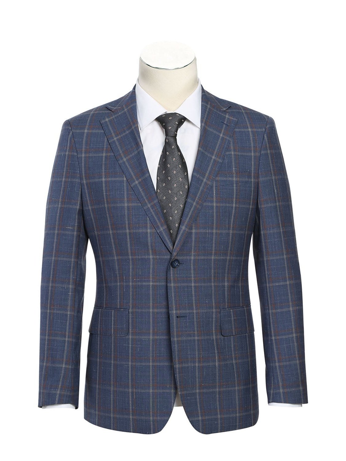 English Laundry Slim Fir Light Steel Blue with Orange Check Wool Suit