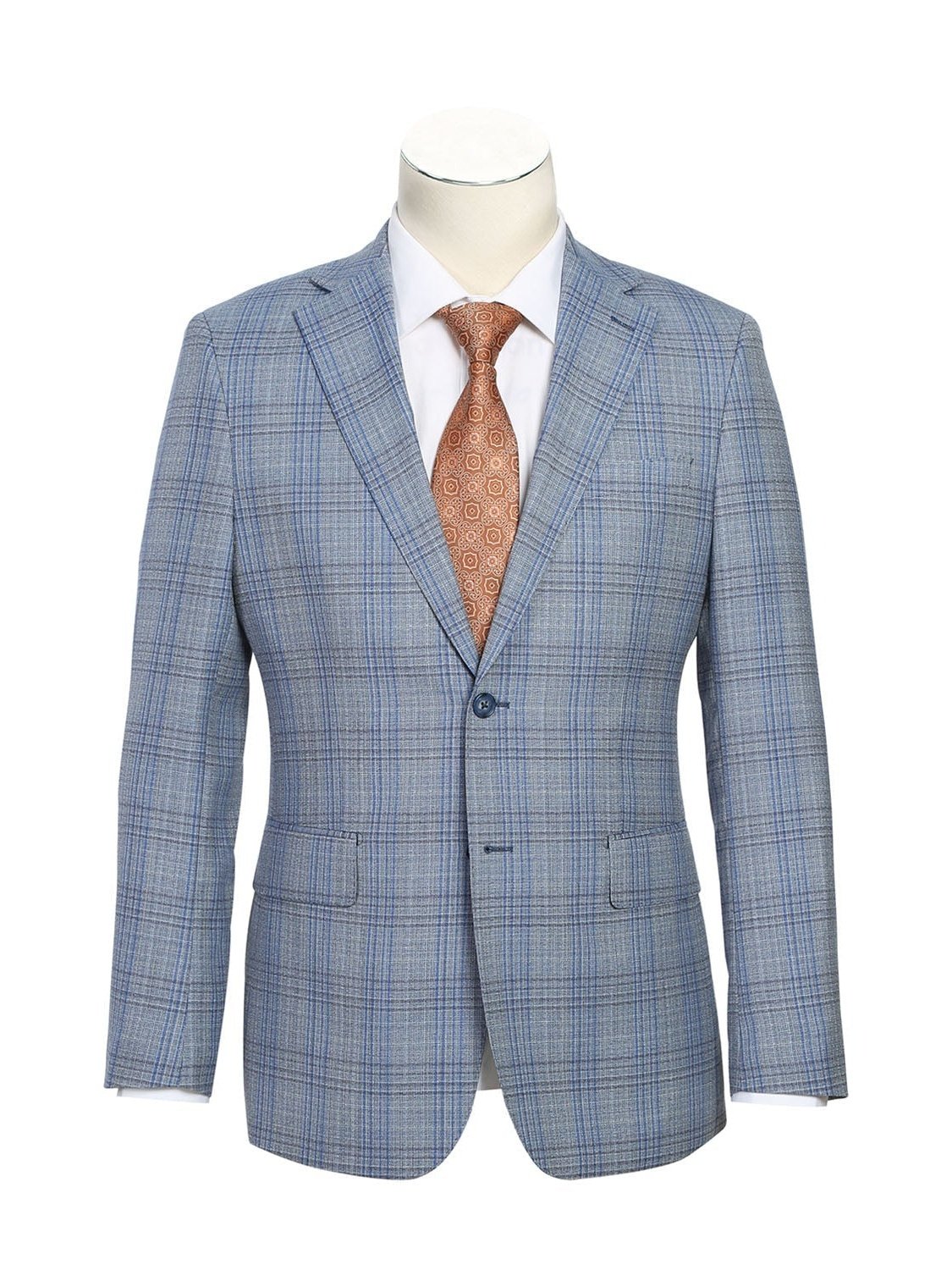 English Laundry Slim Fit Light Gray with Blue Check Wool Suit