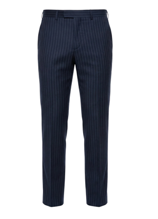 Mazara Mens Navy Rope Striped Classic Fit Peak Lapel 3-Piece Wool Suit