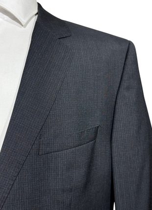 Hugo Boss Mens Charcoal Micro-Check Notch Lapels Slim Fit 2 Button Wool Suit - 46L - The Suit Depot