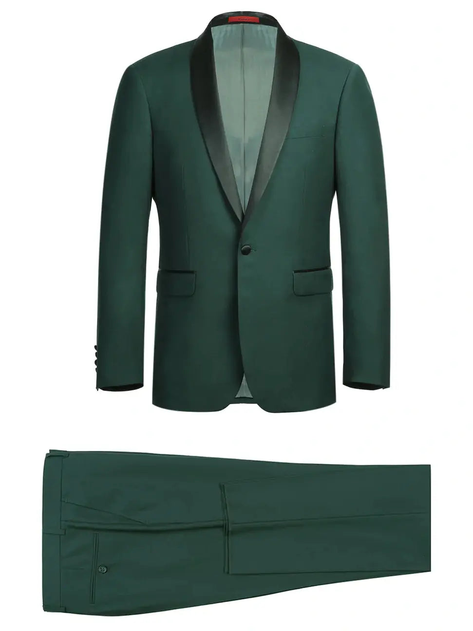 Raphael Mens Solid Green Slim Fit Satin Shawl Lapel Tuxedo Suit
