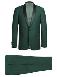 Thumbnail for Raphael Mens Solid Green Slim Fit Satin Shawl Lapel Tuxedo Suit