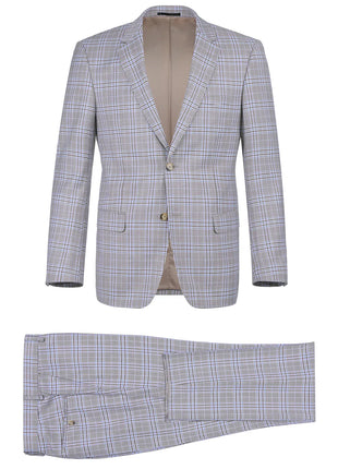 Raphael Mens Light Brown Windowpane Slim Fit Notch Lapel 2 Button Suit