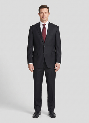 Men's Raphael Classic Fit Solid Black Two Button 2 Piece 100% Wool Suit - The Suit Depot