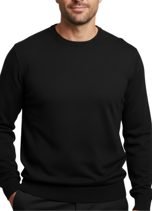 Proper Sport Mens Black Regular Fit Crewneck Cotton Silk Knit Sweater
