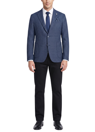 Pelago Blue Textured Slim Fit Notch Lapel 2-Button Half Canvassed Blazer With Patch Pockets
