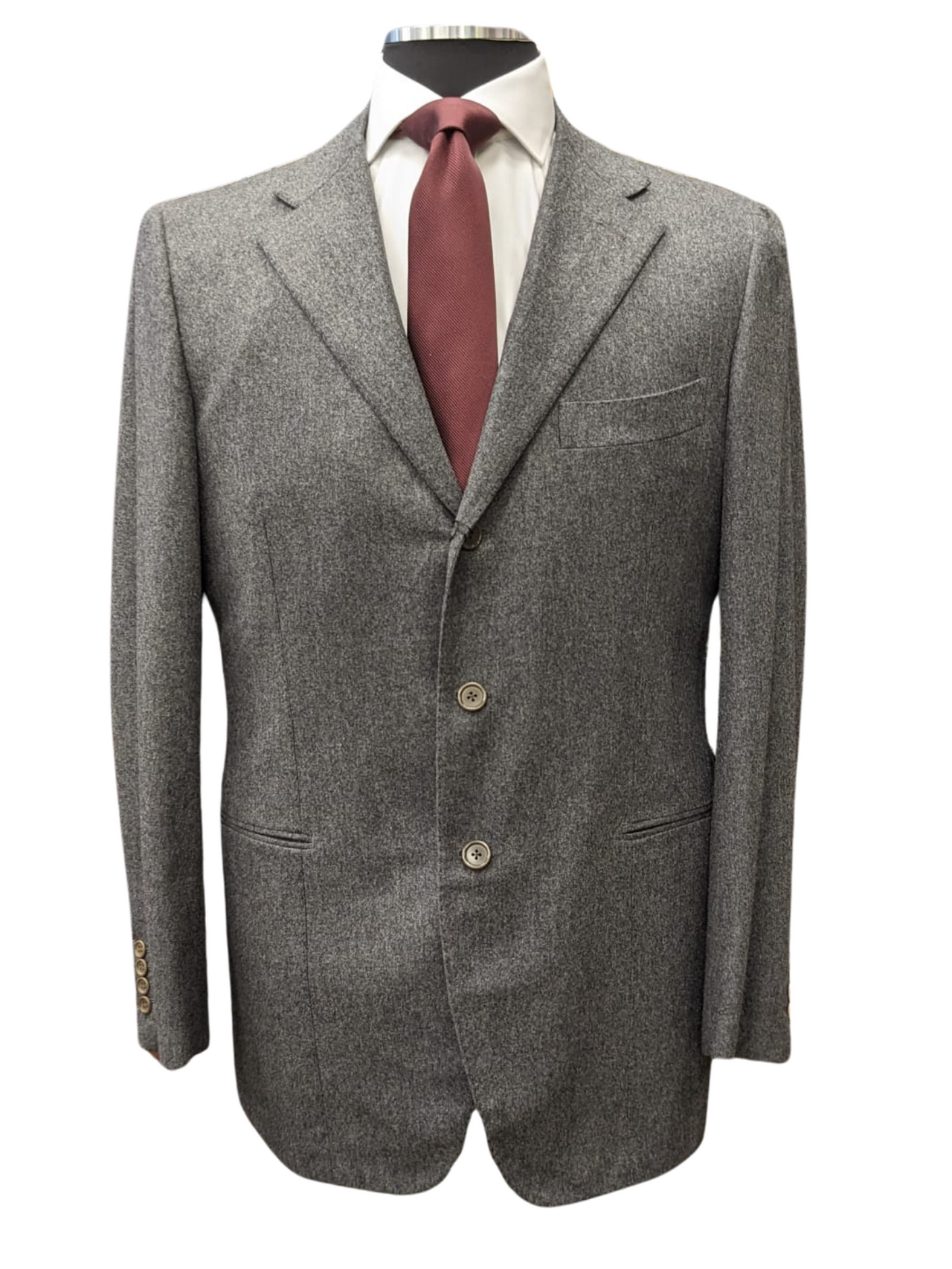 Sartoria Partenopea Mens 40L Solid Gray 100% Wool 3 Button 2 Piece Suit