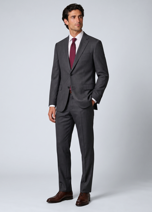 Canali Charcoal Gray Micro Check Portly Fit Notch Lapel 2-Button Wool Suit 50L