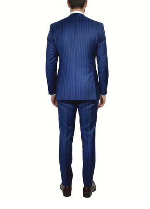 Centrion Mens Blue Pinstripe Classic Fit Peak Lapels 2 Button Wool Suit