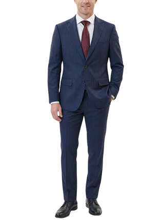 Centrion Mens Navy Pinstripe Classic Fit Peak Lapels 2 Button Wool Suit