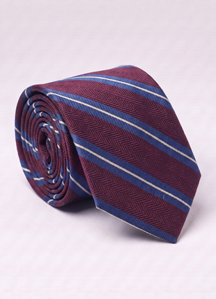 Letteriello Burgundy and Medium Blue Striped Italian Silk Neck Tie