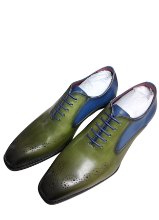 VQ Signature Mens Olive Green & Blue Lace-Up Leather Dress Shoes