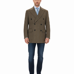 Canuti By Steven Land Mens Brown Plaid 100% Wool Double Breasted Overcoat - The Suit Depot