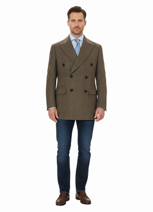 Canuti By Steven Land Mens Brown Plaid 100% Wool Double Breasted Overcoat - The Suit Depot