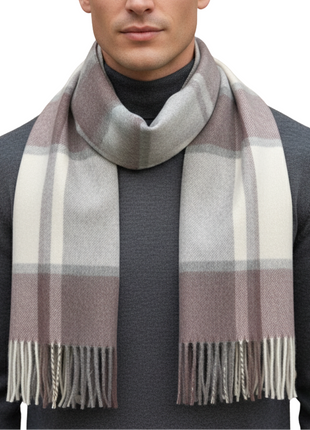 Tovaglia Mens Plaid Cashmere Fringe Scarf