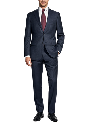 Hugo Boss Mens Navy-Gray Stripe Notch Lapels Classic Fit 2 Button Wool Suit - 40R - The Suit Depot