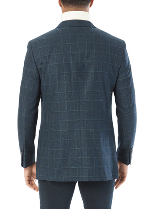 Sartoria Mazara Mens Classic Fit Blue With Green Check 2 Button Blazer Sportcoat