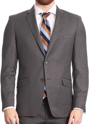 Mens Classic Fit Two Button 100% Wool Wrinkle Resistant Suit - Medium Grey