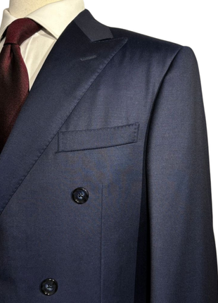 Corneliani Mens Solid Navy Blue Fully-Canvassed Peak Lapels Slim Fit Double Breasted Wool Suit - 42R - The Suit Depot
