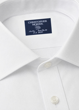 Christopher Morris Mens Solid White Extra Slim Fit Spread Collar Non Iron Cotton Dress Shirt - The Suit Depot