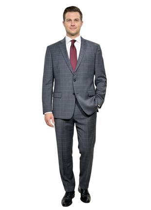 Michael Kors Gray Windowpane Classic Fit Notch Lapel 2-Button Wool Suit 46R