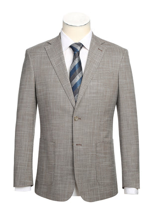 English Laundry Light Brown Check Slim Fit Notch Lapel 2 Button Stretch Suit With Patch Pockets