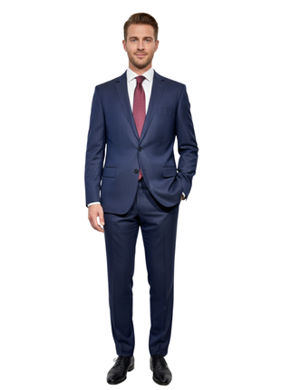 Roberto Cavalli Navy Blue Tonal Pinstripe Notch Lapel Slim Fit 2-Button Wool Suit 46R