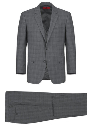 Men's 3-Piece Classic Fit Single Breasted Windowpane Suit