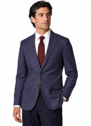 Canali 1934 Kei Navy Blue Mini Check Modern Fit  Notch Lapel 2-Button Wool Sport Coat 44R