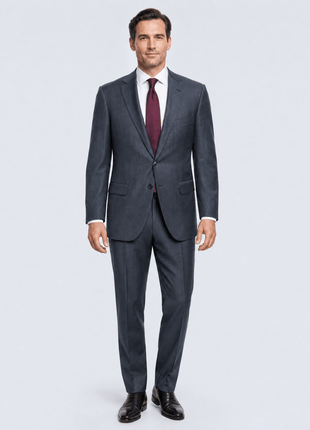 Ermenegildo Zegna Men's Charcoal Herringbone Notch Lapel Classic Fit 2-Button Wool Suit - 48R