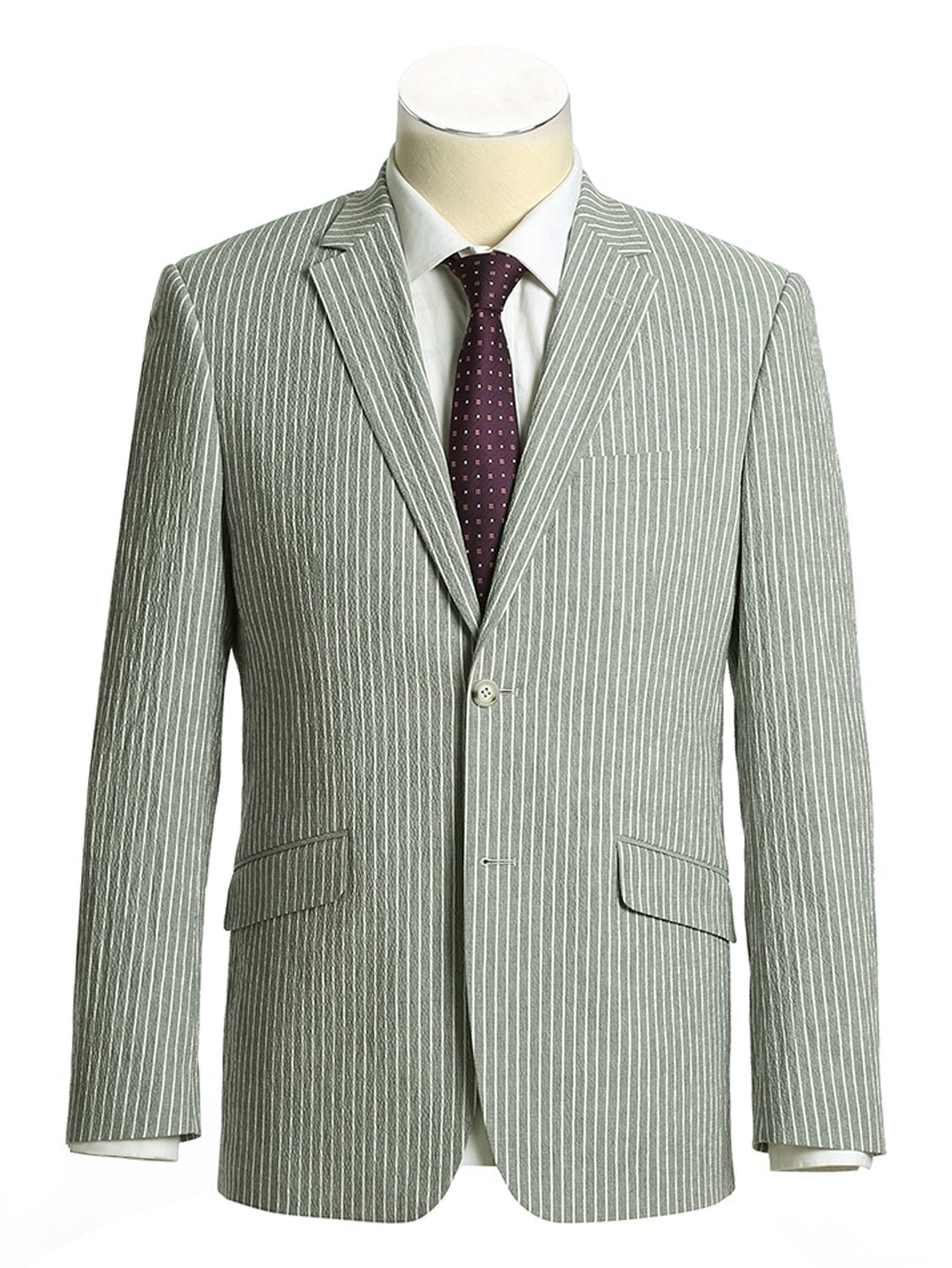 Men&#39;s Slim Fit Notch Lapels Gray Stripe Cotton Suits