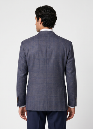 Canali 1934 Dark Plum and Sandy Glen Plaid Modern Fit Wool 2-Button Sport Coat 46R