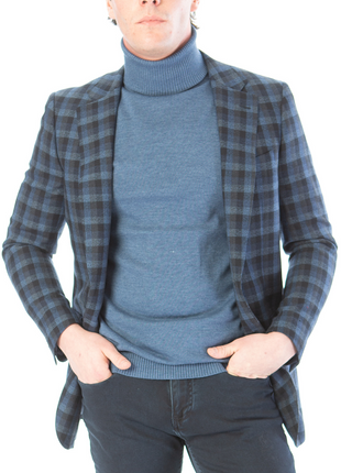 Sartoria Mazara Mens Slim Fit Black & Blue Check 100% Wool Blazer Sportcoat
