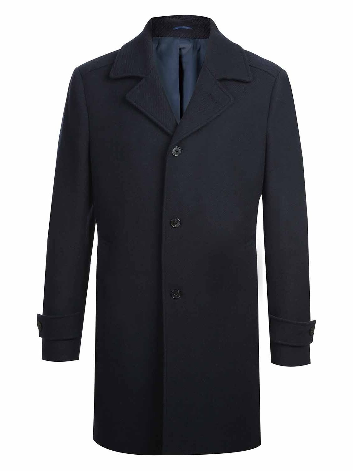 English Laundry Solid Navy Wool Blend Long Coat