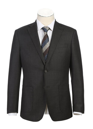 English Laundry Brown Weave Slim Fit Notch Lapel Wool Suit With Patch Pockets