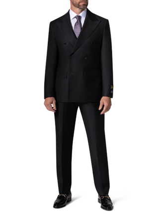 Berragamo Elegant Solid Black Modern Fit Peak Lapels Double Breasted Wool Suit
