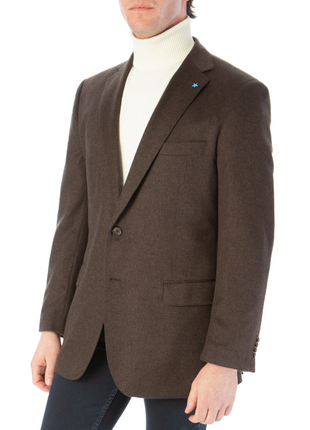 Blujacket Mens Brown Regular Fit Silk Cashmere 2 Button Blazer Sportcoat