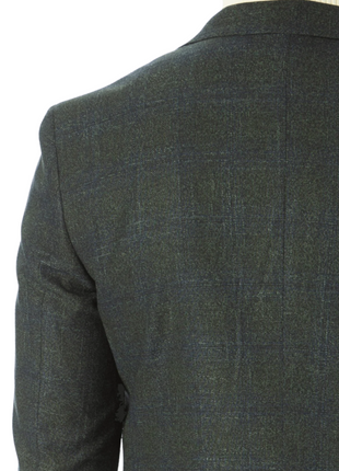 Sartoria Mazara Mens Classic Fit Green With Blue Check 2 Button Stretch Blazer Sportcoat