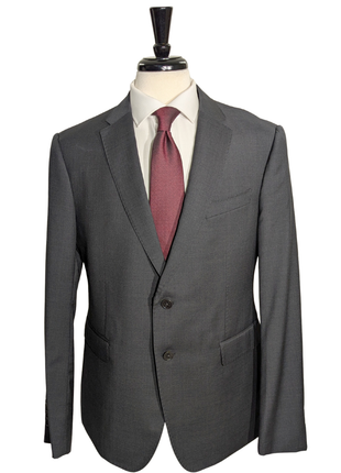 Emporio Armani Solid Charcoal Gray M-Line Modern Fit Notch Lapel 2 Button Wool Suit 46R