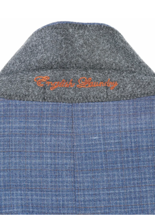 English Laundry Blue Check Slim Fit Notch Lapel Wool Blend Stretch 2 Button Suit