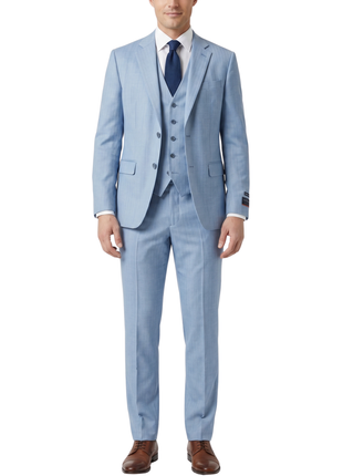 Beragamo Blue Herringbone Slim Fit Notch Lapel Stretch 3-Piece Suit