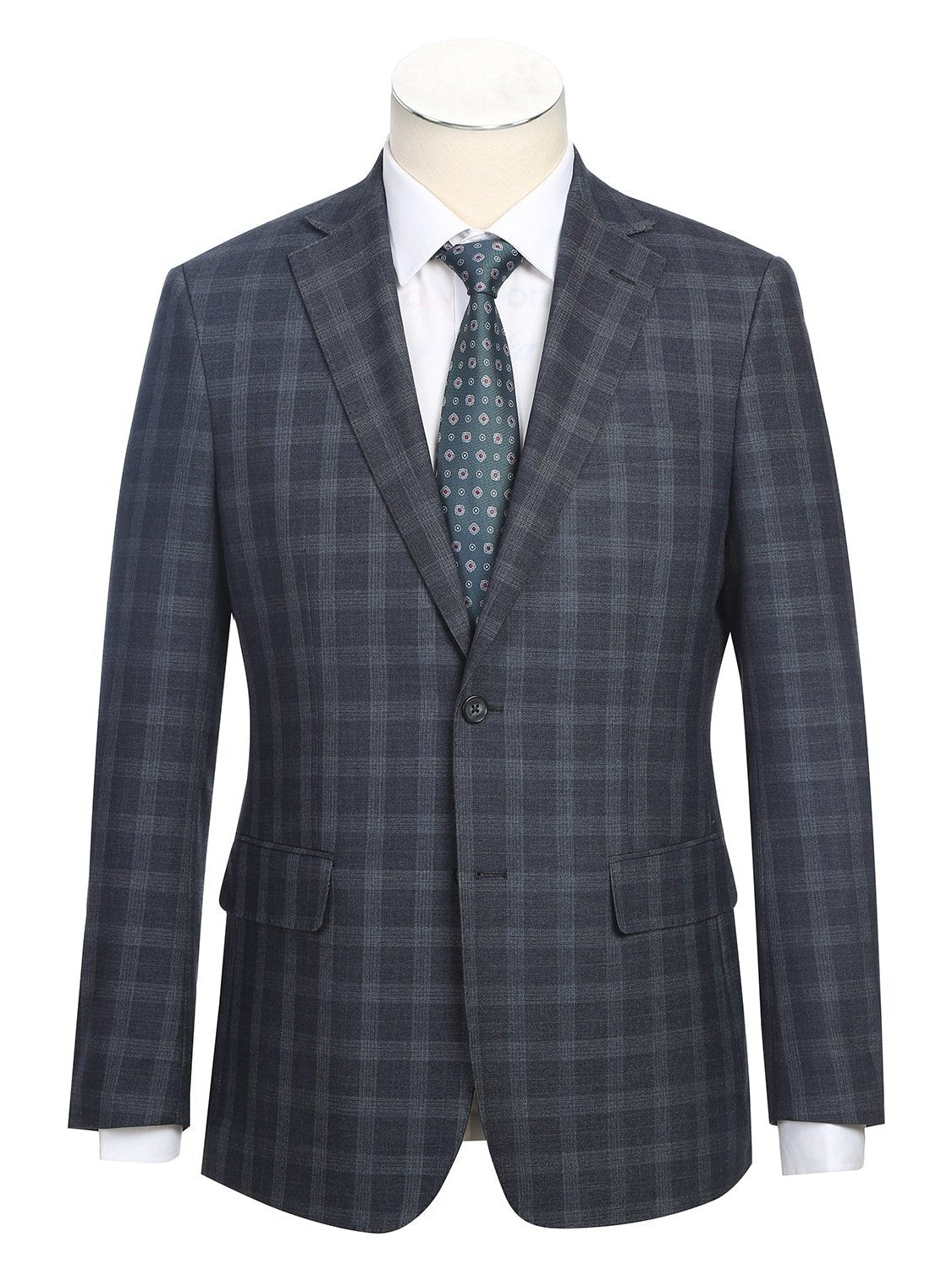 English Laundry Slim Fit Two button Iron Gray Check Peak Lapel Suit