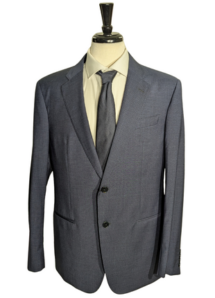 Emporio Armani Blue Mini Check G-Line Slim Fit Notch Lapel 2 Button Wool Suit 44R