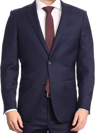 Mens Classic Fit Navy Blue Two Button 100% Wool Suit
