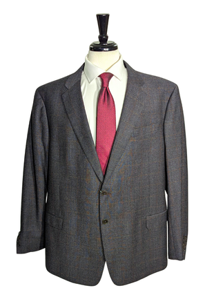 Armani Collezioni Brown And Gray Plaid  G-Line Notch Lapel Two Button Suit 48R