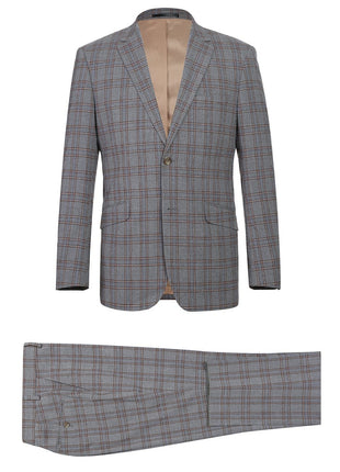 Men's Two Piece Slim Fit Stretch Windowpane Check Dress Suit