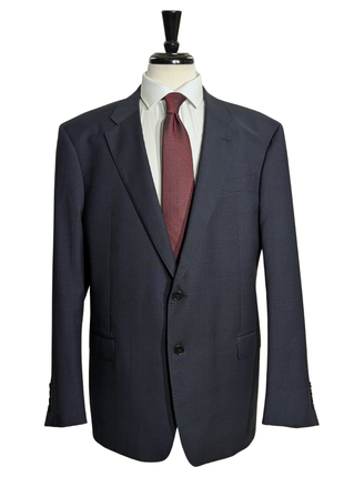 Armani Collezioni G-Line Navy Blue Glen Plaid Notch Lapel 2-Button Wool Suit - 48R